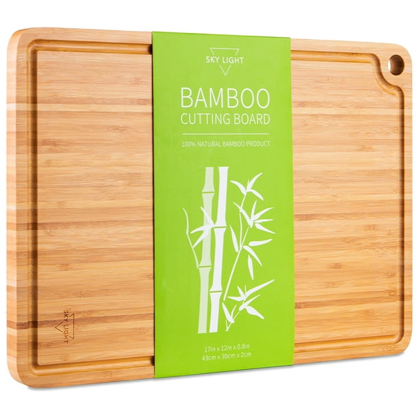 EXTRA LARGE Organic Bamboo Cutting Board with Juice Groove Anti Microbial Heavy Duty Serving Tray w/Handles Butcher Block 18 x 12 Cheese and Vegetables Best Kitchen Chopping Board for Meat